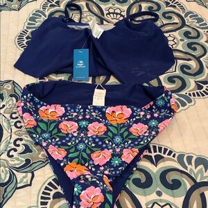 Cupshe Navy and Floral Bikini Set